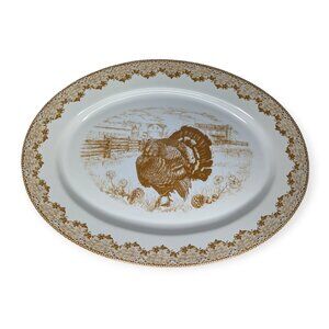 Martha Stewart Turkey Harvest Oval Platter Brown & White NWT
